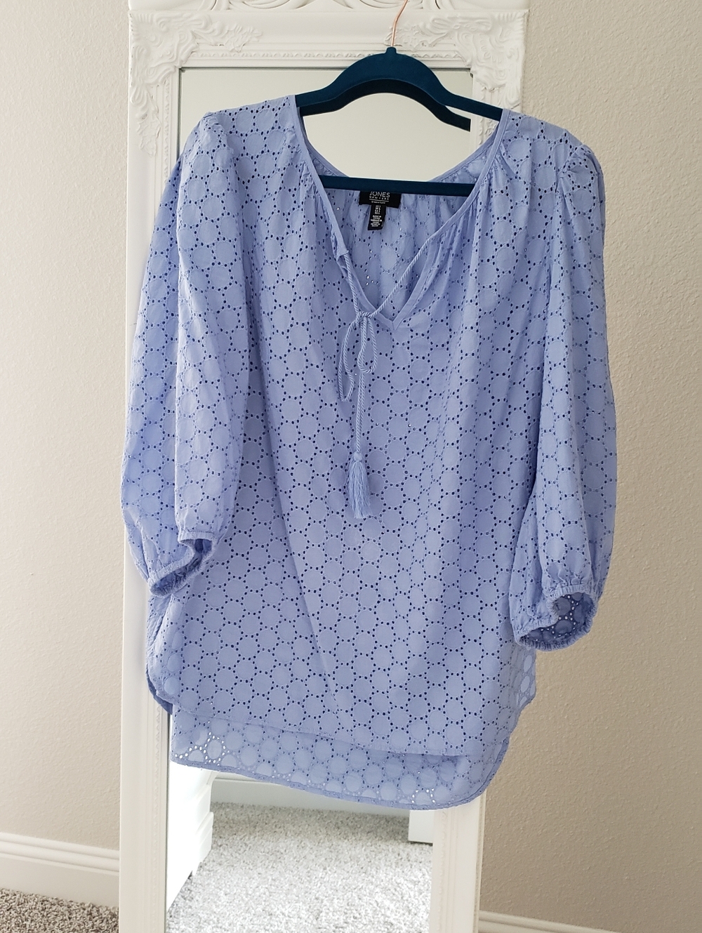 Jones New York   Light Periwinkle Eyelet Tie-Front Boho Blouse